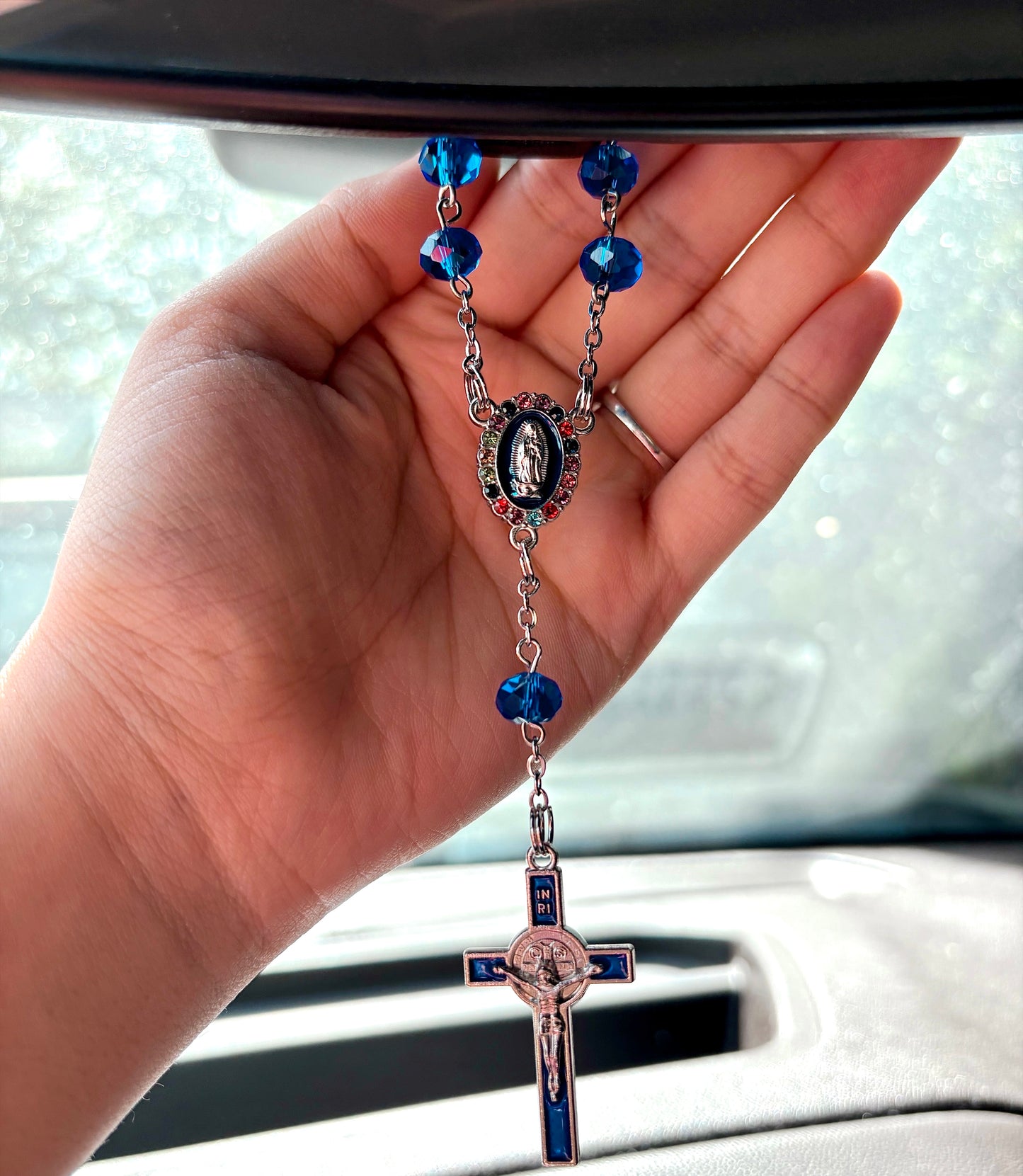 San Benito/Virgencita Silver Car Rosary