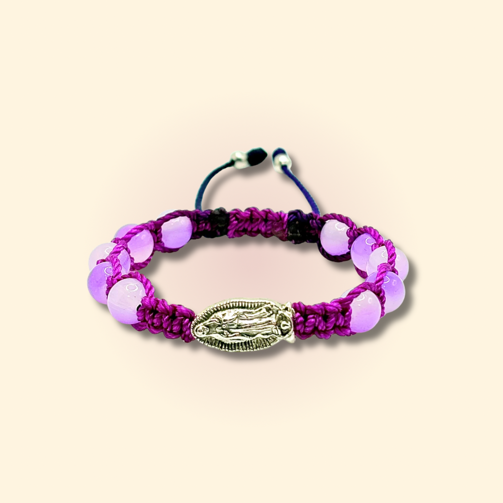 Mixed Purples Beaded Virgencita Bracelet