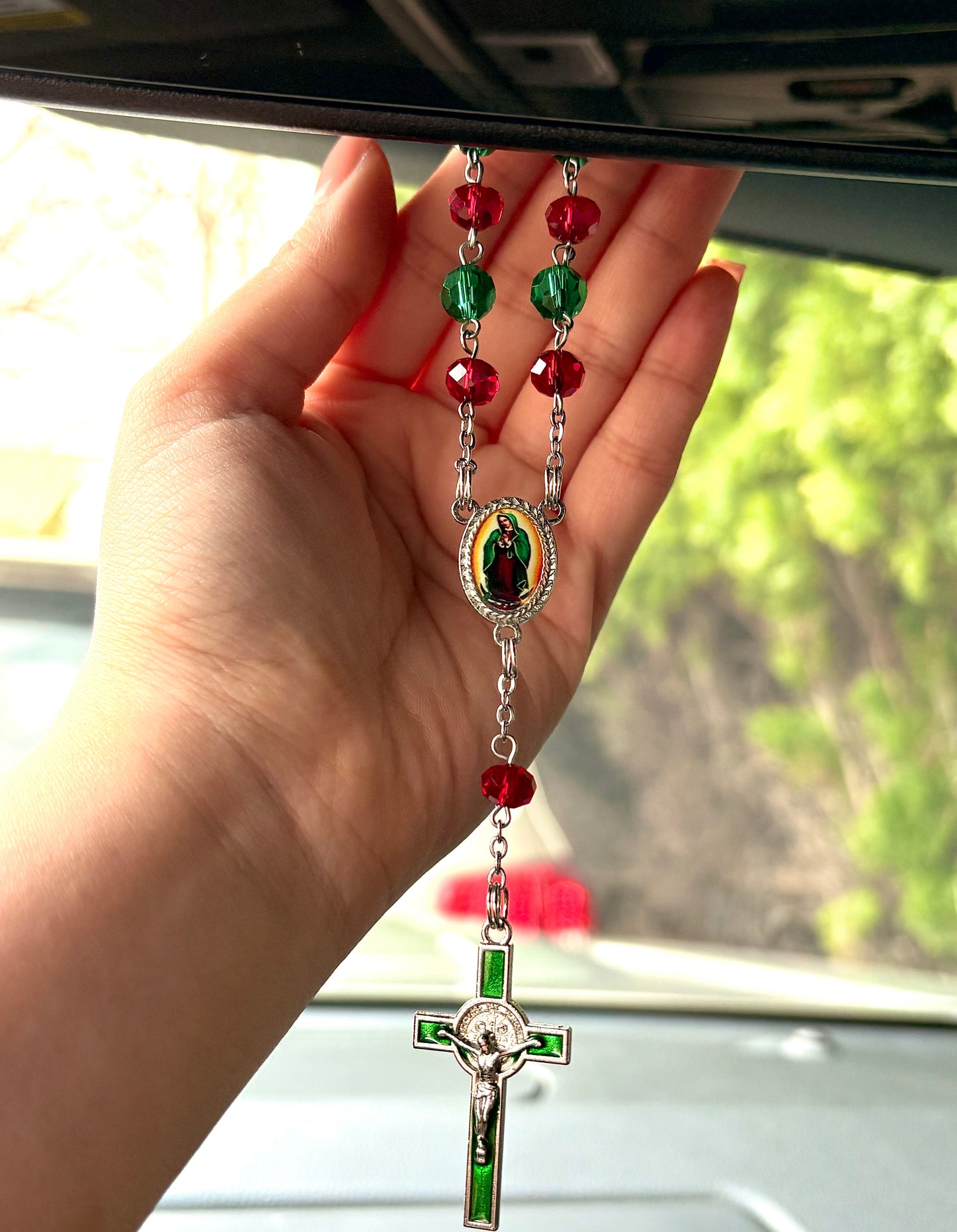 Silver Virgencita Car Rosary