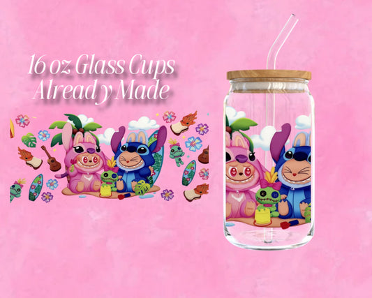 Labubu Angel & Stitch Glass Cup