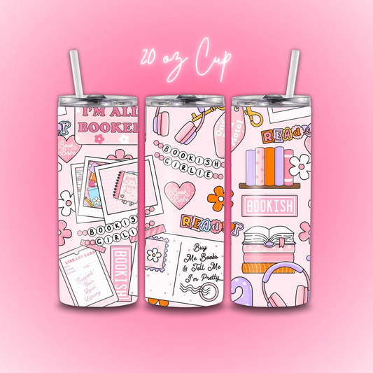Pink Bookish Tumbler Cup