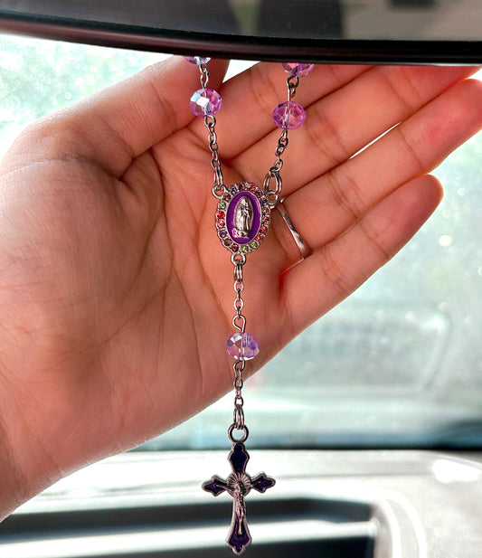 Colorful Silver Car Rosary