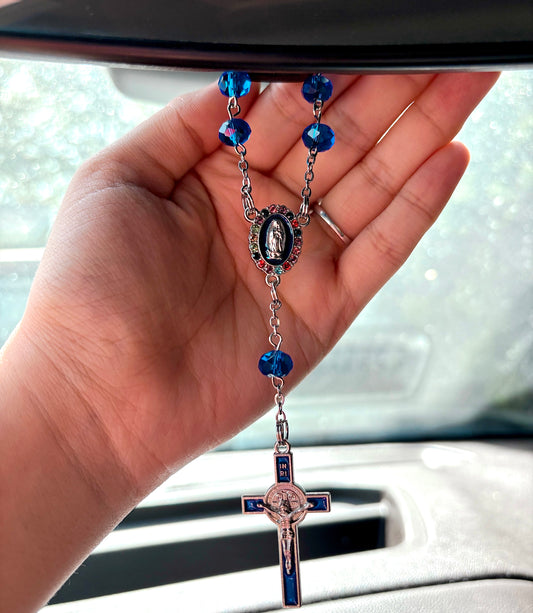 San Benito/Virgencita Silver Car Rosary