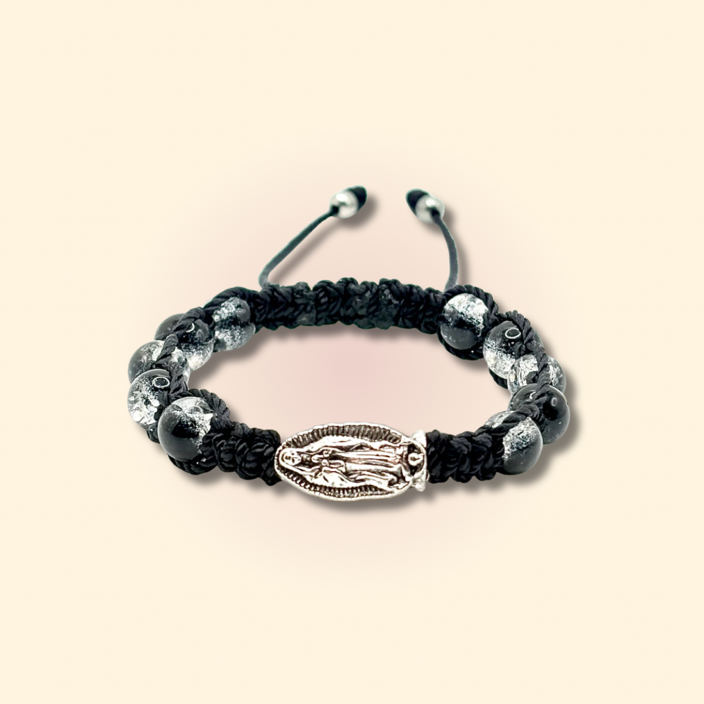 Black Beaded Virgencita Bracelet