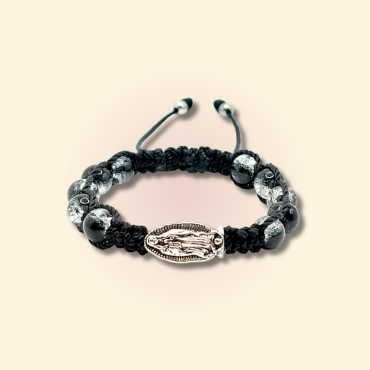 Black Beaded Virgencita Bracelet