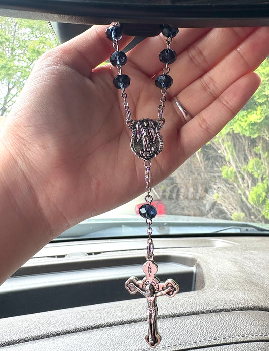 Navy Blue San Miguel Arcángel Car Rosary