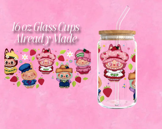 Strawberry Labubu Glass Cup